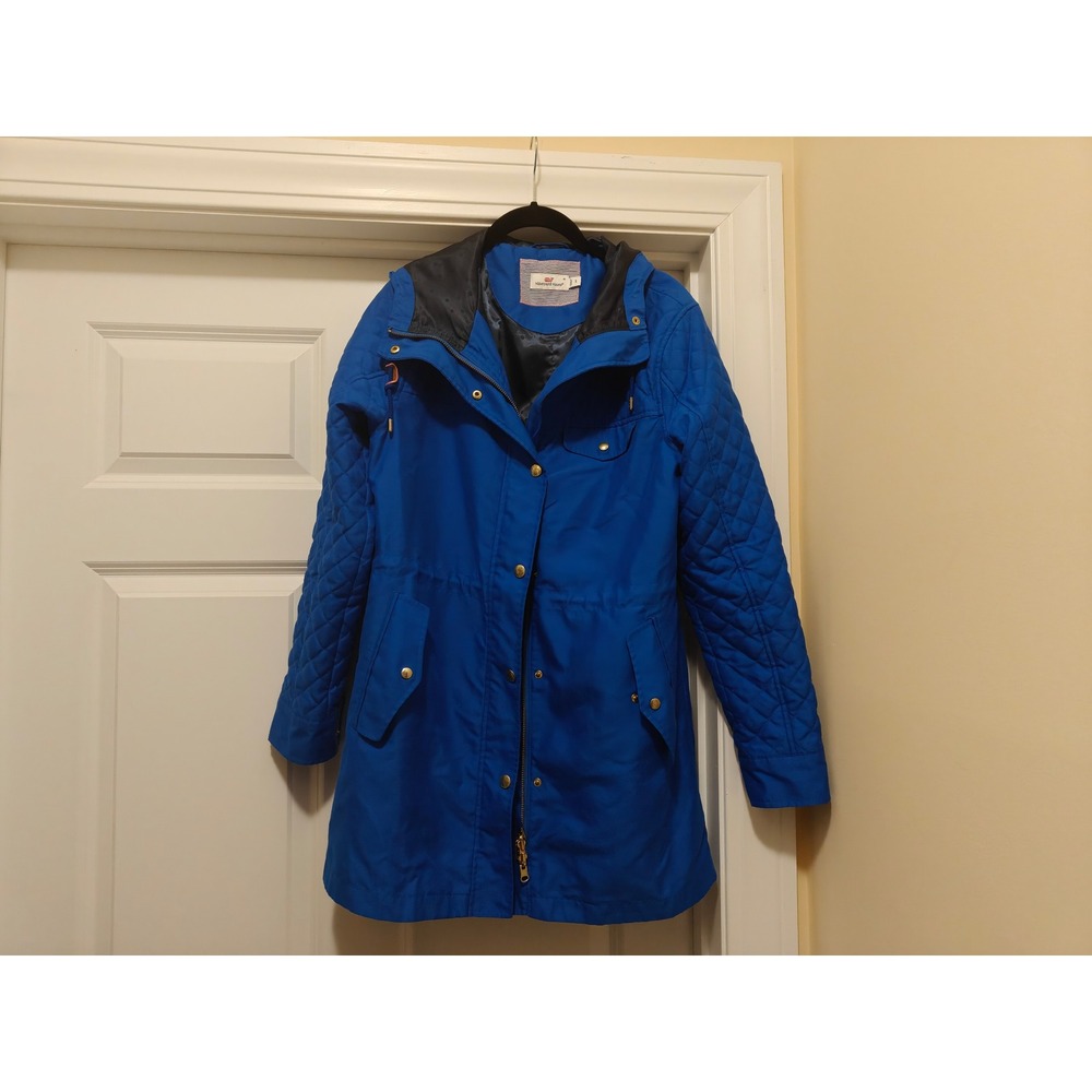Vineyard Vines Womens Royal Blue Quilted Sleeve Field Jacket Hooded S 2O0101